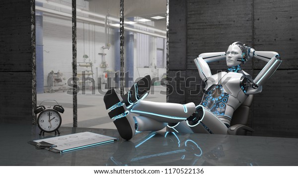 Relaxing White Robot Break Room 3d Royalty Free Stock Image