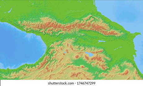 Relief Geographic Map Of The Caucasus Mountains. 3d Image