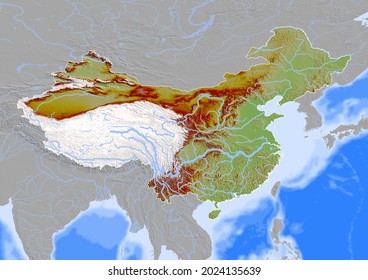 Relief map of China - 3D Rendering.