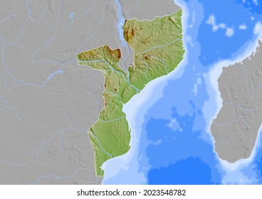 Relief map of Mozambique - 3D Rendering.