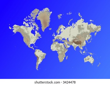 Relief Map World On Blue 260nw 3424478 