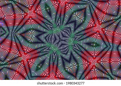 Relief optics with geometric divisions, blue texture on the green and red background 