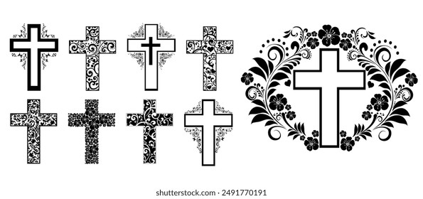 Religion cross icon set isolated on white background.  Big Collection of Christian Symbol design. Decorated crosses signs or ornamented crosses symbols. illustration - Powered by Shutterstock