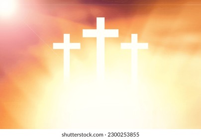 Religious concept background with free copy space and bright sunlight with a cross in the sky. Ascension Day concept backdrop wallpaper - Powered by Shutterstock