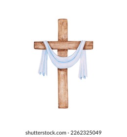 Religious cross isolated on a white background. Watercolor wooden Christian cross illustration. The hand-painted catholic or orthodox symbol for the first community, baptism, Easter, and Christmas. - Powered by Shutterstock