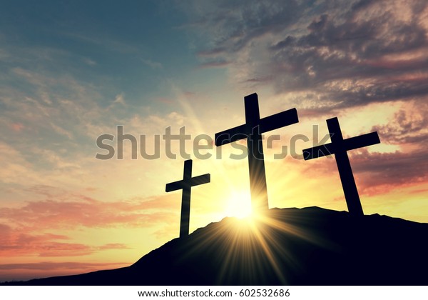 Religious Cross Silhouette Against Bight Sunrise Stock Illustration ...