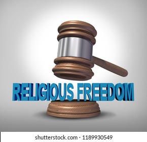 Religious freedom legal protection of religion and law advice concept as a gavel or judge mallet from completing a verdict or government legislation faith based individual worship right - Shutterstock ID 1189930549