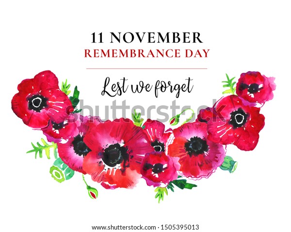 記念日のポピーリース 赤い花と11月11日号は忘れられないように 白い背景に手描きの水色のスケッチイラスト のイラスト素材 1505395013