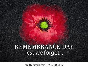 The remembrance poppy - poppy appeal. Poppy flower on black textured background. Remembrance Day, Memorial Day, Anzac Day in New Zealand, Australia, Canada and Great Britain - Powered by Shutterstock