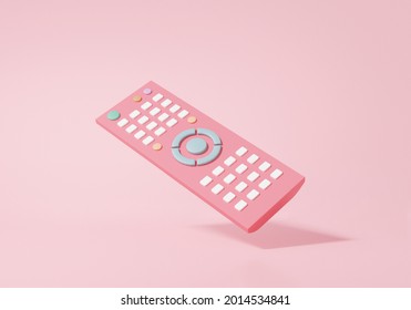 Remote Control Icon Cartoon Minimal Style On Pink Background, Tv Connection , Banner, Copy Space, 3d Rendering 