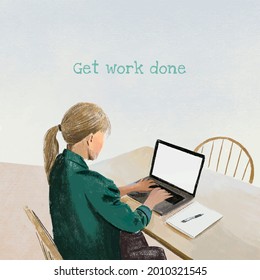 Remote Working In The New Normal Color Pencil Illustration, Get Work Done