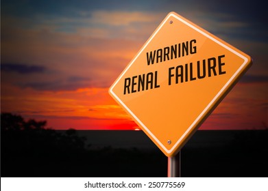 Renal Failure On Warning Road Sign On Sunset Sky Background.