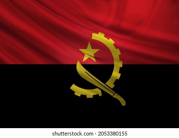 Render 3D Of The Flag Of Angola.  Image, RGB, Jpg. Perfect For Printing On T-shirts, Posters, Wall Murals, Wall Murals, Cups, Glasses, Sun Loungers, Banners, Roll-ups, Exhibition Walls An