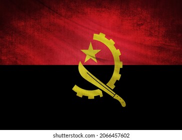Render 3D Of The Flag Of Angola.  Image, RGB, Jpg. Perfect For Printing On T-shirts, Posters, Wall Murals, Wall Murals, Cups, Glasses, Sun Loungers, Banners, Roll-ups, Exhibition Walls An