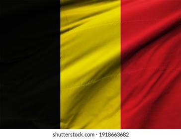 Render 3D of the flag of Belgium.  Image, RGB, . Belgium, Beautiful of the country flag symbol on silk or silky waving texture, Country flag with fabric isolation background. 