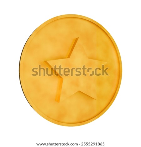 Render 3D gold coin with 5-pointed star in the middle. Concept: Business, gold, coins.