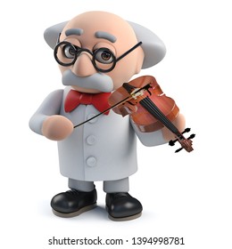 Render of a 3d mad scientist playing a violin