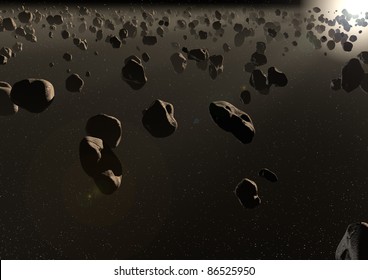 Render Of An Asteroid Field