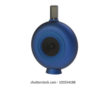 Render Of Blue Round Speaker With Docking Station Isolated On A White Background