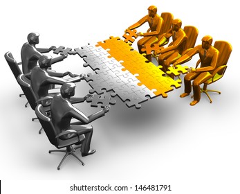 Render  Business Team Work Building A Puzzle Isolated Over A White Background