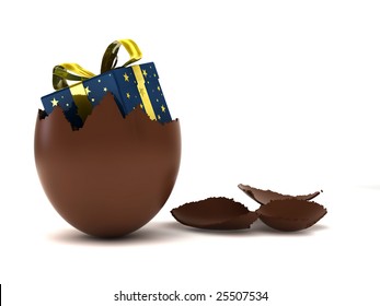 render of a chocolate easter eggs with a surprise