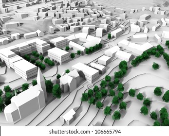 Render Of A City Model In Green And White