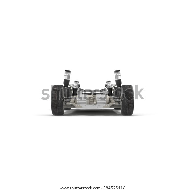 Render of electric car chassis isolated on\
white. 3D\
illustration