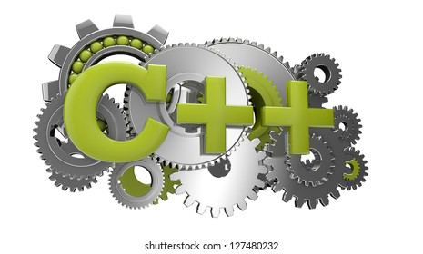 render of gears and the text c++