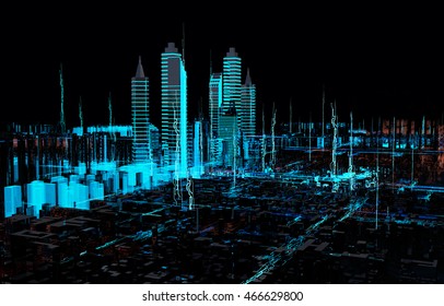 Render Hologram Futuristic 3d City Neon Light