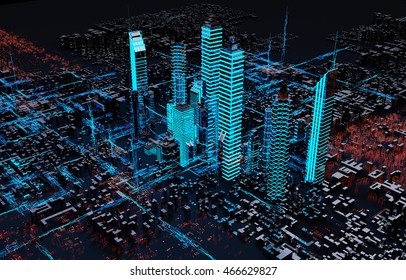 Render Hologram Futuristic 3d City Neon Light