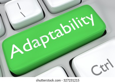 Render illustration of computer keyboard withthe print Adaptability on a green button