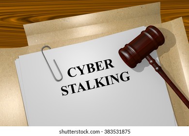 Render Illustration Of Cyber Stalking Title On Legal Documents