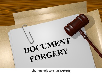 Render Illustration Of Document Forgery Title On Legal Documents