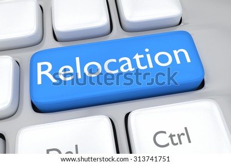 Render illustration of keyboard button with the word relocation