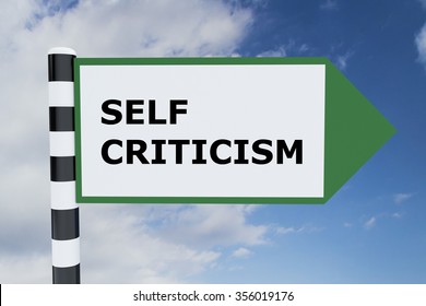 Render illustration of Self Criticism title on road sign