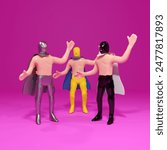 Render of an illustration of toy wrestlers, usually made of plastic, well known in the world of wrestling in Mexico.