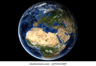 Render image of planet earth as seen from space with the European continent in the center