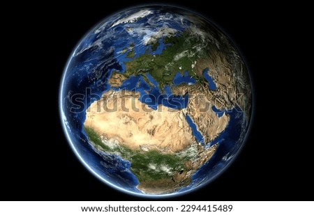 Render image of planet earth as seen from space with the European continent in the center