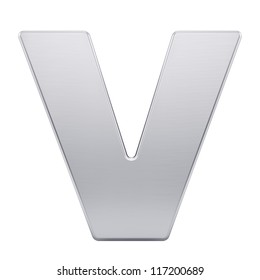 render of the letter V with brushed metal texture, isolated on white