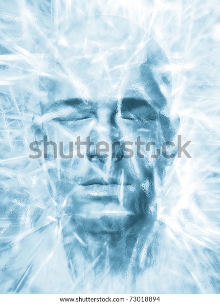 氷の塊の中で凍った人の頭のレンダリング のイラスト素材