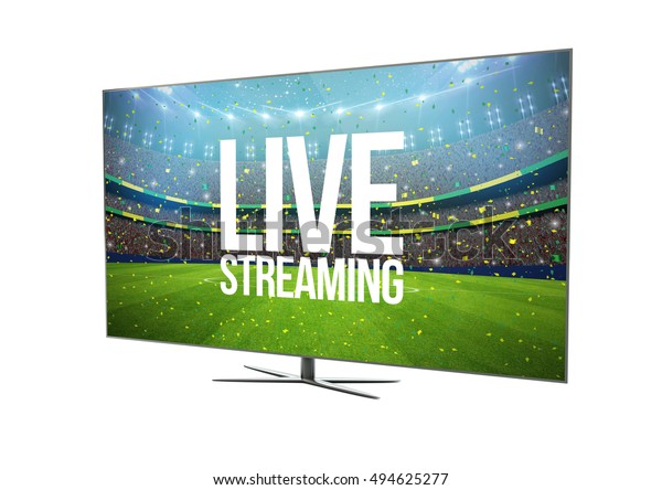 render of a modern television with smart tv\
showing live streaming. 3d\
rendering.