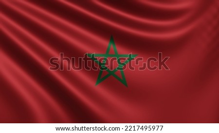 Render of the Morocco flag flutters in the wind close-up, the national flag of Morocco flutters in 4k resolution, close-up, colors: RGB. High quality 3d illustration. 3D Illustration