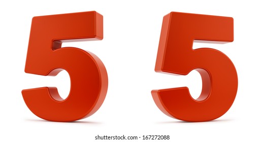 Render Of The Number 5 From Two Different Angles, Isolated On White