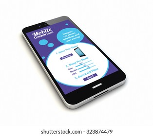 render of an original smartphone with mobile rates and plans comparator on the screen. Screen graphics are made up. - Shutterstock ID 323874479