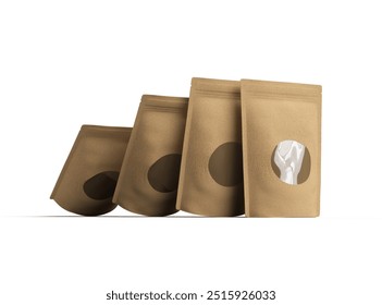 Render of a paper stand-up pouch with a transparent window on light background