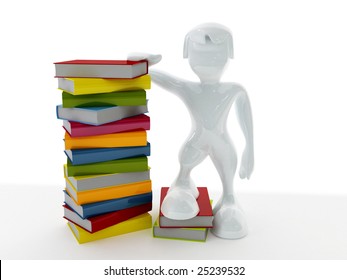 render of a puppet with books