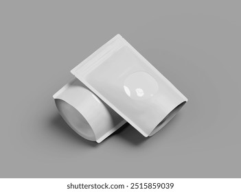 Render of  a sealed stand-up pouch with a transparent window on a light background