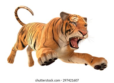 Render Tiger Running Isolated On White Background