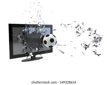 Render Of A Tv Broken By A Soccer Ball