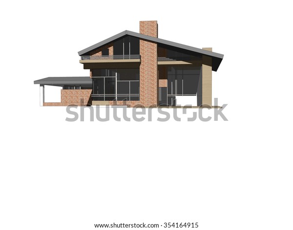 Render View Moden Red Brick House Stock Illustration 354164915